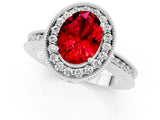 White gold Oval Cut Halo Diamond Engagement Ring with Milgrain Pave Band and Four-Prong Setting_1