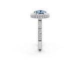 White gold Oval Cut Halo Diamond Engagement Ring with Milgrain Pave Band and Four-Prong Setting_2