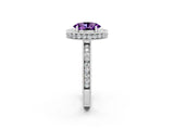 White gold Oval Cut Halo Diamond Engagement Ring with Milgrain Pave Band and Four-Prong Setting_2