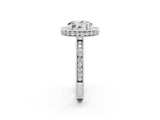 White gold Oval Cut Halo Diamond Engagement Ring with Milgrain Pave Band and Four-Prong Setting_2