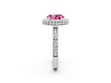 White gold Oval Cut Halo Diamond Engagement Ring with Milgrain Pave Band and Four-Prong Setting_2
