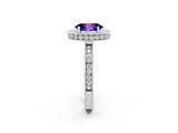 White gold Oval Cut Halo Diamond Engagement Ring with Milgrain Pave Band and Four-Prong Setting_2