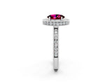 White gold Oval Cut Halo Diamond Engagement Ring with Milgrain Pave Band and Four-Prong Setting_2
