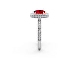 White gold Oval Cut Halo Diamond Engagement Ring with Milgrain Pave Band and Four-Prong Setting_2