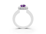 White gold Oval Cut Halo Diamond Engagement Ring with Milgrain Pave Band and Four-Prong Setting_3