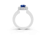 White gold Oval Cut Halo Diamond Engagement Ring with Milgrain Pave Band and Four-Prong Setting_3