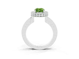 White gold Oval Cut Halo Diamond Engagement Ring with Milgrain Pave Band and Four-Prong Setting_3