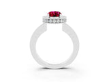 White gold Oval Cut Halo Diamond Engagement Ring with Milgrain Pave Band and Four-Prong Setting_3