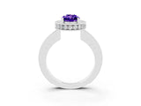 White gold Oval Cut Halo Diamond Engagement Ring with Milgrain Pave Band and Four-Prong Setting_3