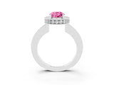 White gold Oval Cut Halo Diamond Engagement Ring with Milgrain Pave Band and Four-Prong Setting_3