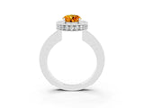 White gold Oval Cut Halo Diamond Engagement Ring with Milgrain Pave Band and Four-Prong Setting_3