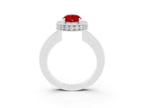 White gold Oval Cut Halo Diamond Engagement Ring with Milgrain Pave Band and Four-Prong Setting_3