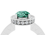 White gold Oval Cut Halo Diamond Engagement Ring with Milgrain Pave Band and Four-Prong Setting_4