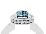 White gold Oval Cut Halo Diamond Engagement Ring with Milgrain Pave Band and Four-Prong Setting_4