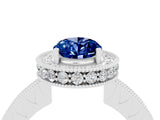 White gold Oval Cut Halo Diamond Engagement Ring with Milgrain Pave Band and Four-Prong Setting_4