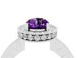 White gold Oval Cut Halo Diamond Engagement Ring with Milgrain Pave Band and Four-Prong Setting_4