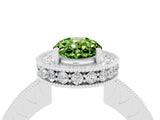 White gold Oval Cut Halo Diamond Engagement Ring with Milgrain Pave Band and Four-Prong Setting_4