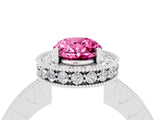 White gold Oval Cut Halo Diamond Engagement Ring with Milgrain Pave Band and Four-Prong Setting_4