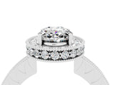 White gold Oval Cut Halo Diamond Engagement Ring with Milgrain Pave Band and Four-Prong Setting_4
