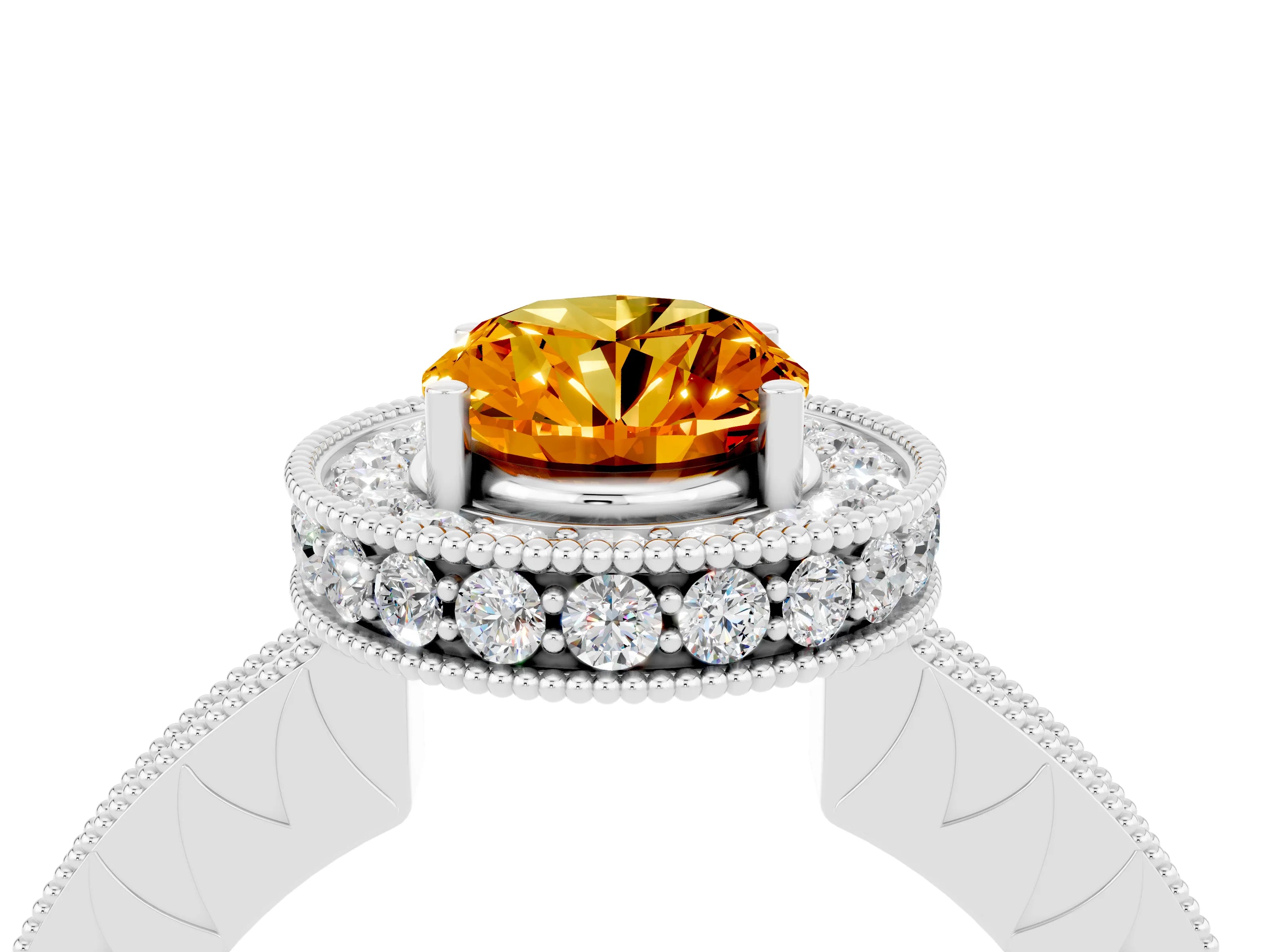 White gold Oval Cut Halo Diamond Engagement Ring with Milgrain Pave Band and Four-Prong Setting_4