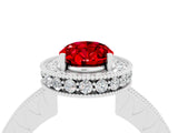 White gold Oval Cut Halo Diamond Engagement Ring with Milgrain Pave Band and Four-Prong Setting_4