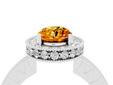 White gold Oval Cut Halo Diamond Engagement Ring with Milgrain Pave Band and Four-Prong Setting_4