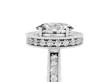 White gold Oval Cut Halo Diamond Engagement Ring with Milgrain Pave Band and Four-Prong Setting_5