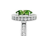 White gold Oval Cut Halo Diamond Engagement Ring with Milgrain Pave Band and Four-Prong Setting_5