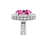 White gold Oval Cut Halo Diamond Engagement Ring with Milgrain Pave Band and Four-Prong Setting_5