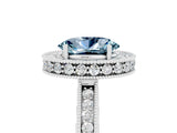 White gold Oval Cut Halo Diamond Engagement Ring with Milgrain Pave Band and Four-Prong Setting_5