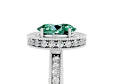 White gold Oval Cut Halo Diamond Engagement Ring with Milgrain Pave Band and Four-Prong Setting_5