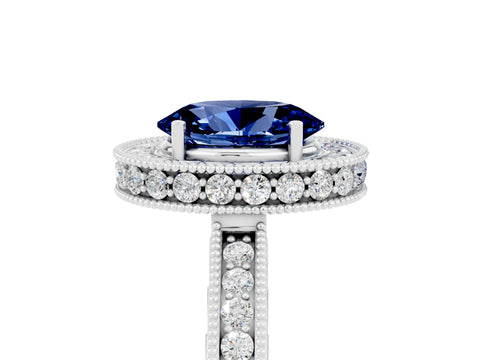 White gold Oval Cut Halo Diamond Engagement Ring with Milgrain Pave Band and Four-Prong Setting_5