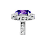 White gold Oval Cut Halo Diamond Engagement Ring with Milgrain Pave Band and Four-Prong Setting_5