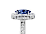 White gold Oval Cut Halo Diamond Engagement Ring with Milgrain Pave Band and Four-Prong Setting_5