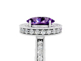 White gold Oval Cut Halo Diamond Engagement Ring with Milgrain Pave Band and Four-Prong Setting_5
