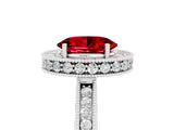 White gold Oval Cut Halo Diamond Engagement Ring with Milgrain Pave Band and Four-Prong Setting_5