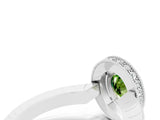 White gold Oval Cut Halo Diamond Engagement Ring with Milgrain Pave Band and Four-Prong Setting