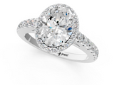 White gold Oval Cut Halo Diamond Engagement Ring with Pave Band and Four-Prong Setting_58