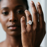 White gold Oval Cut Halo Diamond Engagement Ring with Pave Band and Four-Prong Setting_76