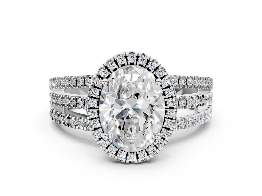 White gold Oval Cut Halo Diamond Engagement Ring with Split Shank and Four-Prong Setting_26