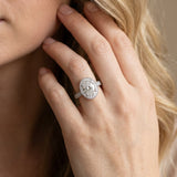 White gold Oval Cut Halo Diamond Pave Band Ring with Four-Prong Setting_100