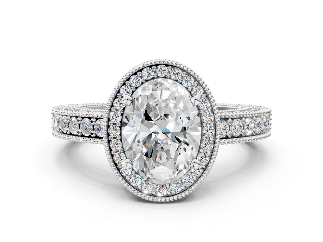 White gold Oval Cut Halo Diamond Pave Band Ring with Four-Prong Setting_79