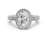 White gold Oval Cut Halo Diamond Pave Band Ring with Four-Prong Setting_81