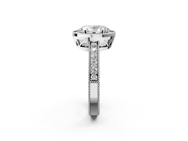 White gold Oval Cut Halo Diamond Pave Band Ring with Four-Prong Setting