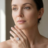 White gold Oval Cut Halo Diamond Pave Band Ring with Four-Prong Setting_97