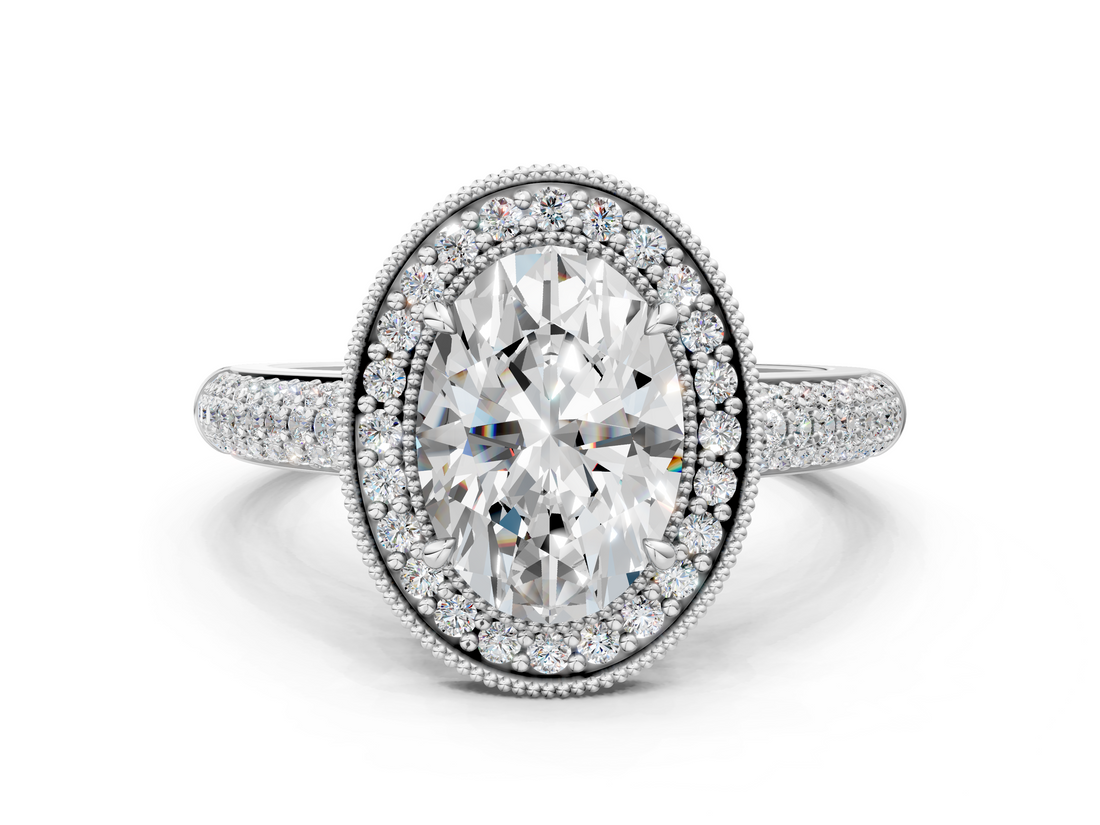 White gold Oval Cut Halo Diamond Pave Band with Four-Prong Setting_60