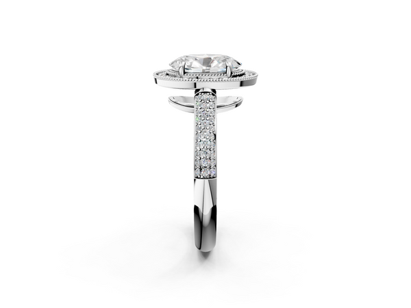 White gold Oval Cut Halo Diamond Pave Band with Four-Prong Setting