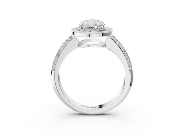 White gold Oval Cut Halo Diamond Pave Band with Four-Prong Setting