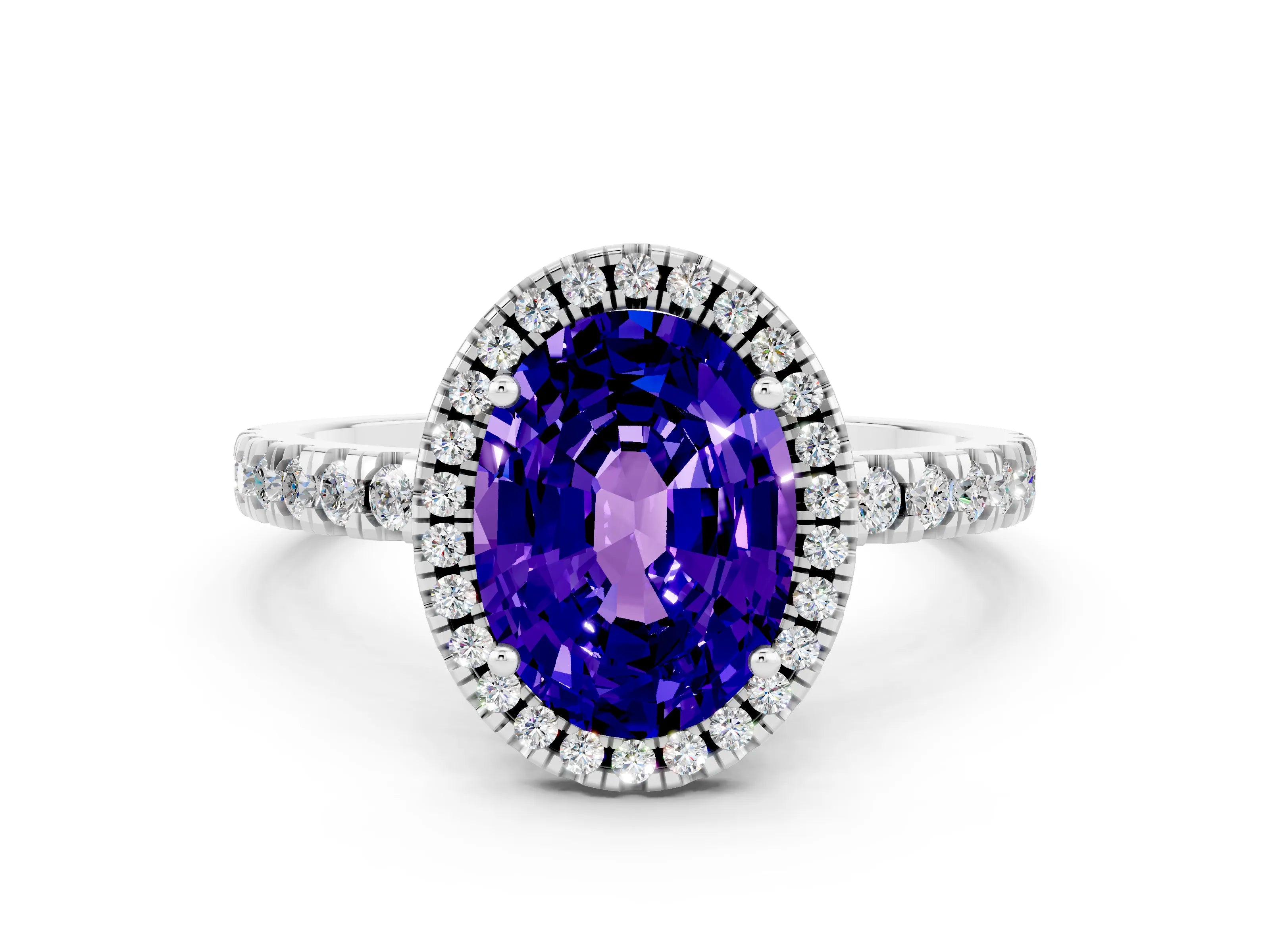 White gold Oval Cut Halo Diamond Pave Band with Prong Setting