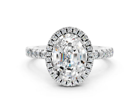 White gold Oval Cut Halo Diamond Pave Band with Prong Setting